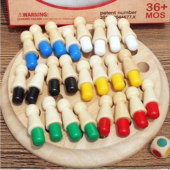 WOODEN COLOR MEMORY Chess MATCH PUZZLE BOARD TOY - Picture 5 of 16